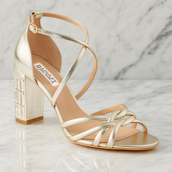Badgley Mischka Shoes - Badgley Mischka ✨ Soria Metallic Rhinestone Heels Gold
